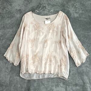Elena Baldi Blouse Womens S Pale Pink Silk Blend Floral Embroidered Delicate